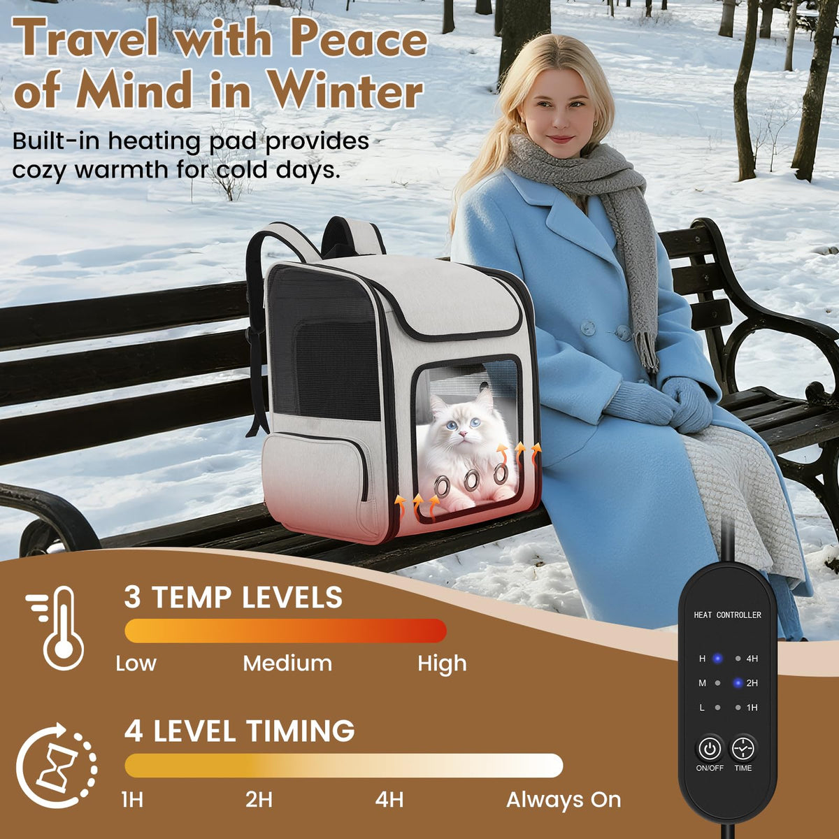 Cat Backpack Carrier with Cooling Fan & Heating Pad H68990