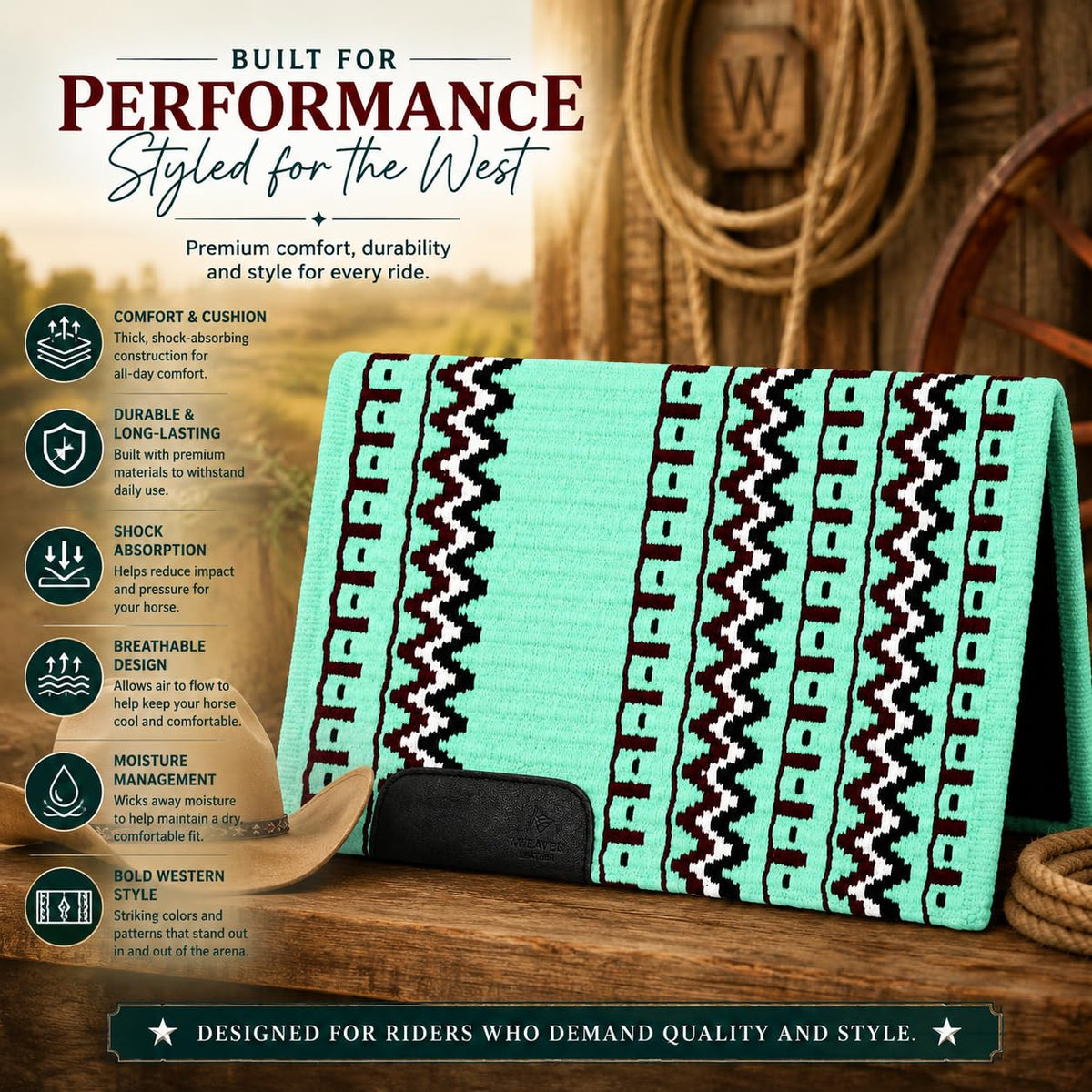Mint Green Burgundy Tribal Horse Saddle Pad W82744