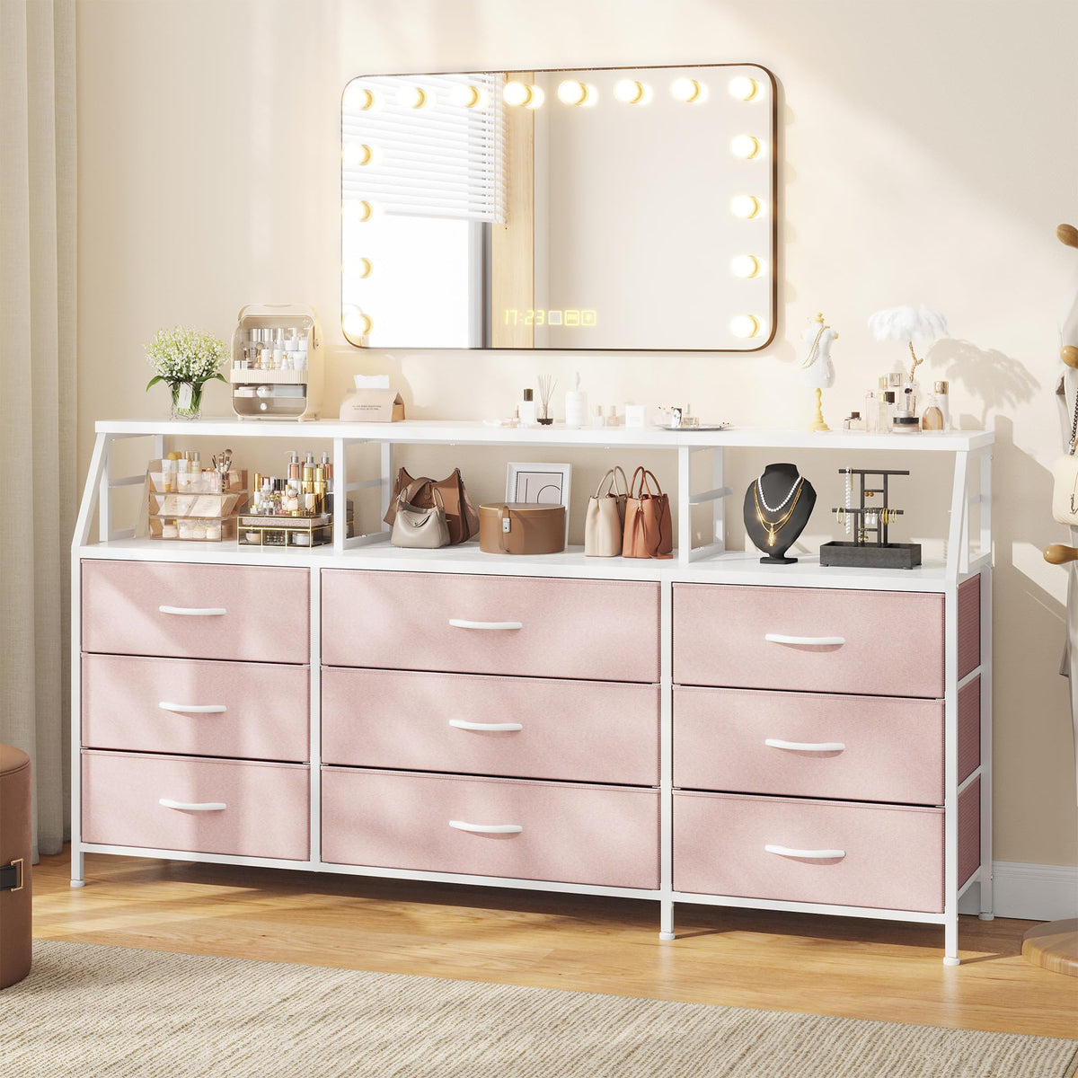 Pink 9 Fabric Drawer Dresser A854719
