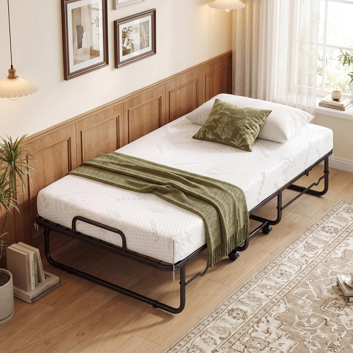Folding Bed with 5-Inch Mattress, Twin Size Foldable Guest Bed with Metal Frame B43183