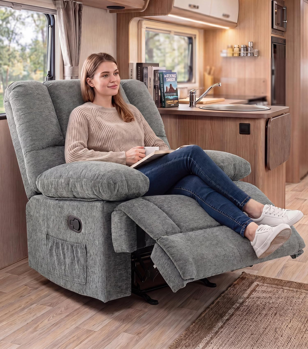 41" Oversized Chenille Rocker Recliner Chair Grey 350 LBS Capacity X2540