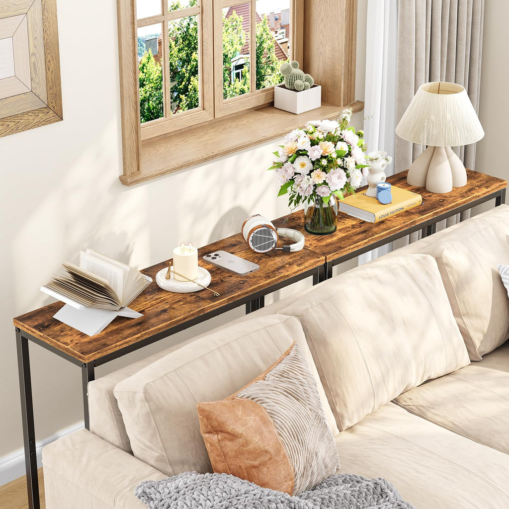 Narrow Side Table, 29.8" Console Table, Rustic Brown N7122
