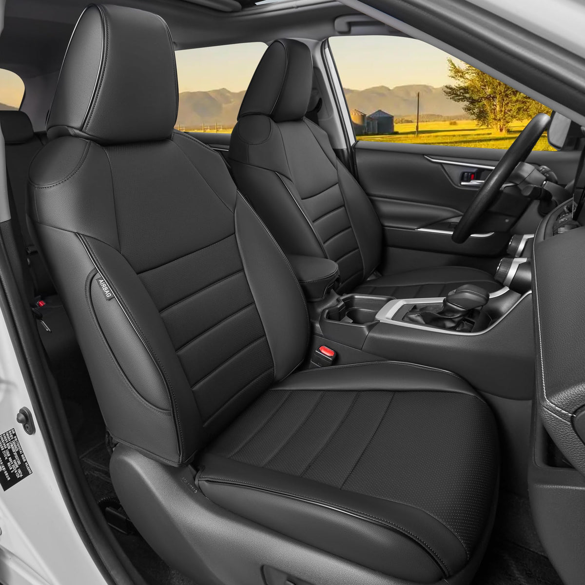 Black Leather 5 Seats Car Seat Covers Set O1639