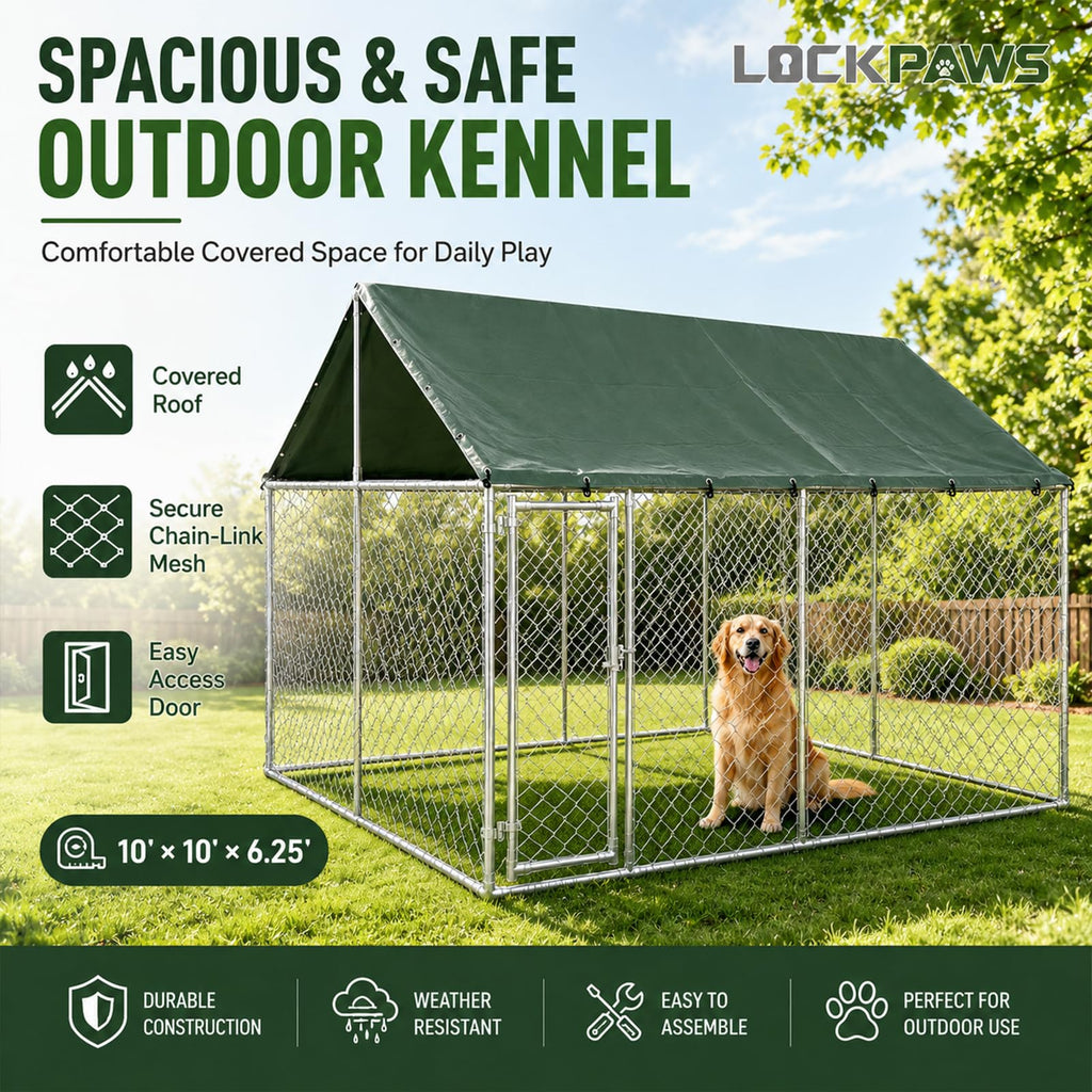 10x10FT Heavy Duty Galvanized Steel Outdoor Dog Kennel B561342