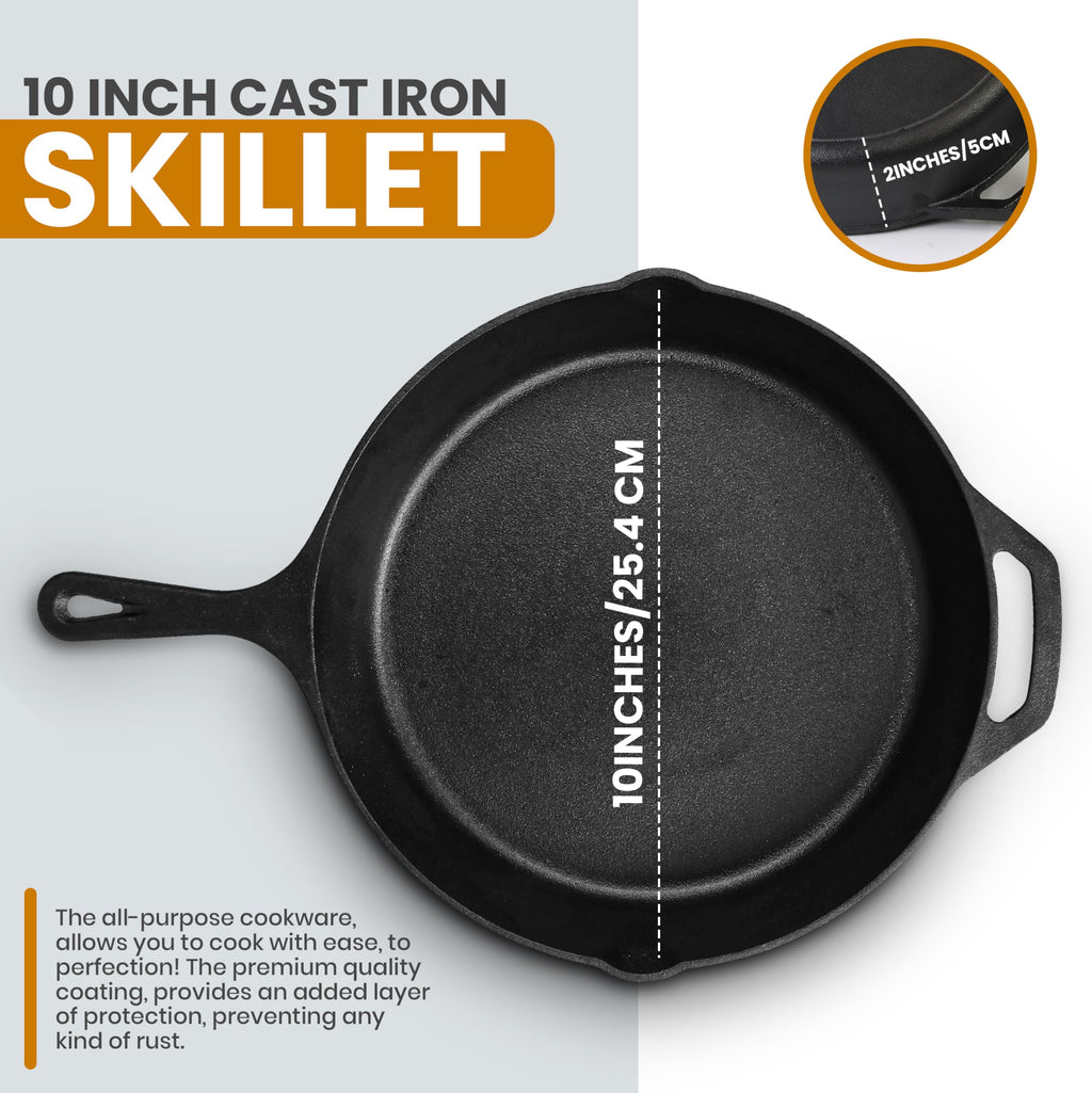 Cast Iron Skillet 10 Inch with Lid Black M2914
