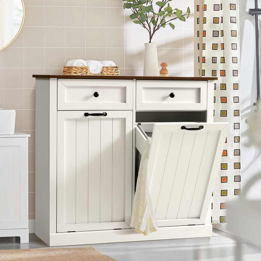 Double Laundry Hamper Cabinet with 2 Drawer N2580