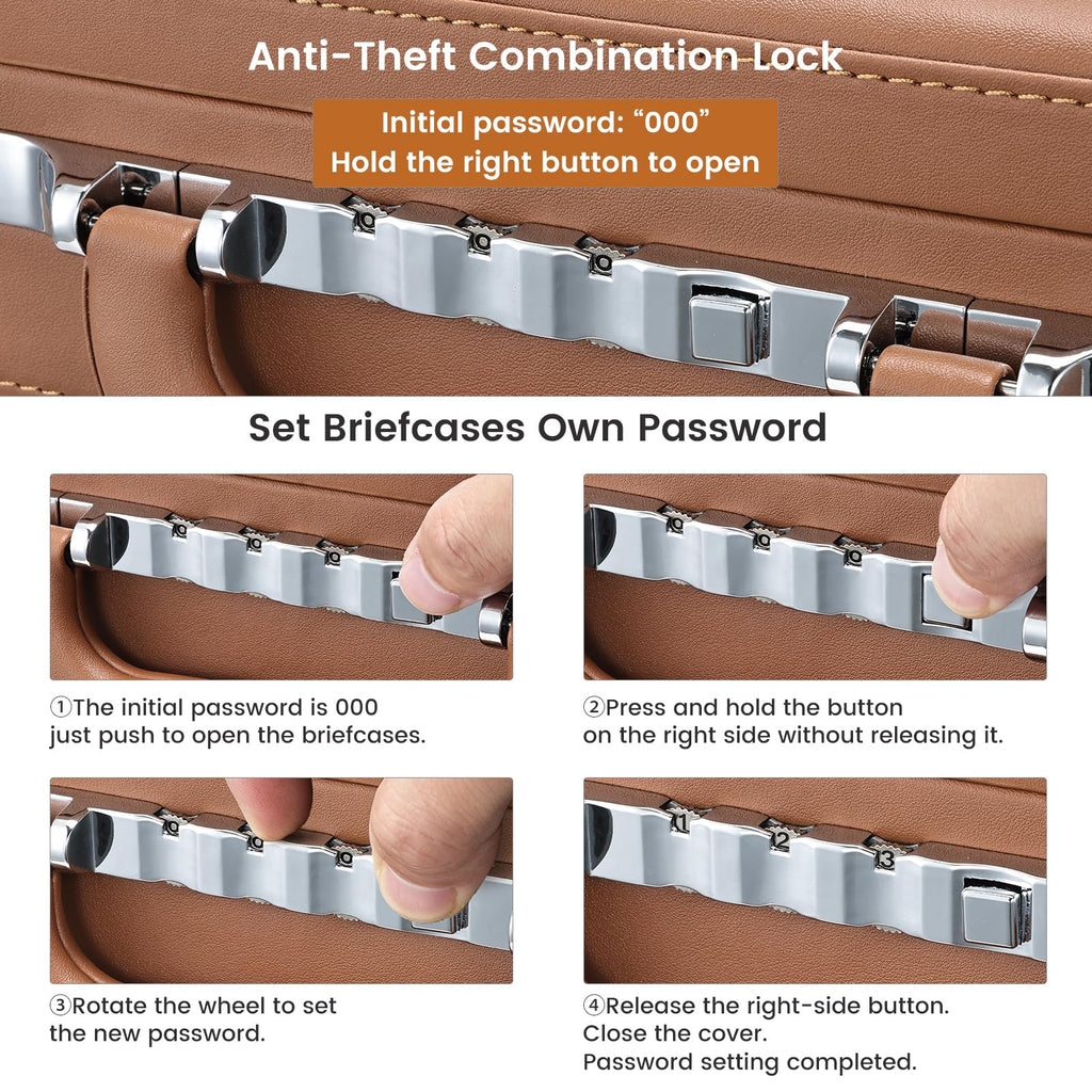 Brown Leather Briefcase with Lock for 16 Inch Laptop L81076