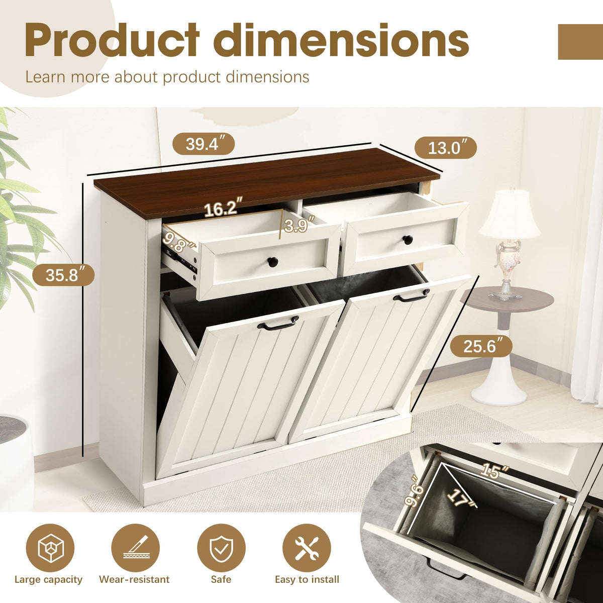 Double Laundry Hamper Cabinet with 2 Drawer N2580