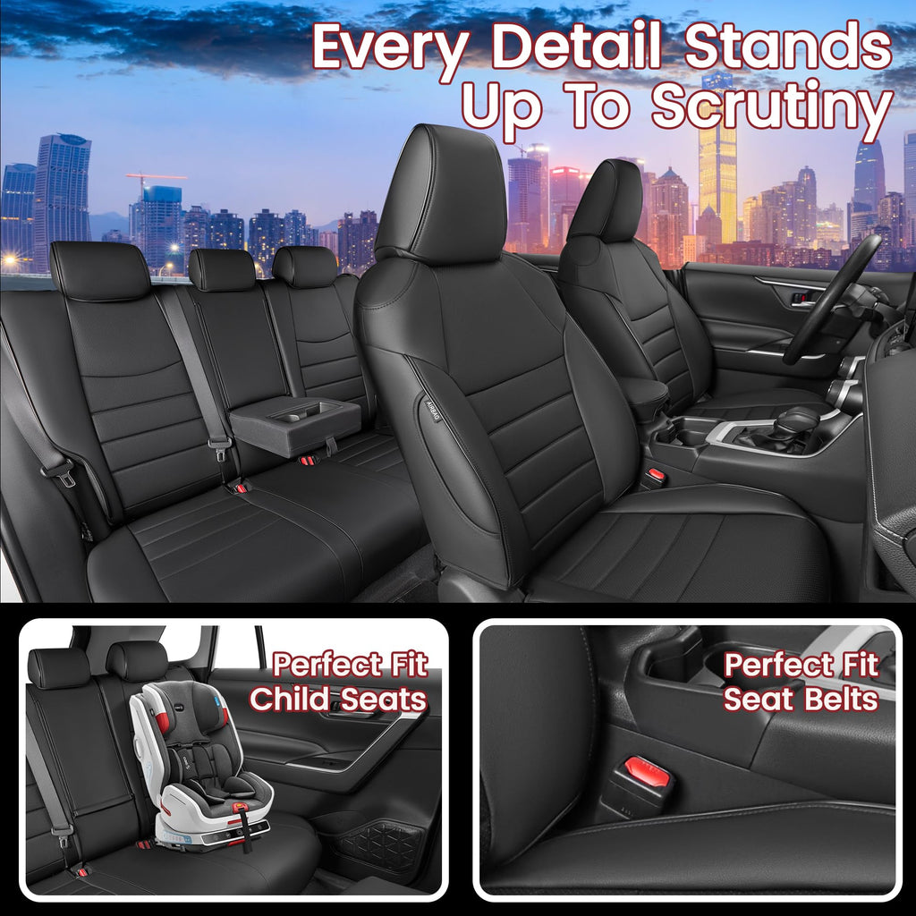 Black Leather 5 Seats Car Seat Covers Set O1639