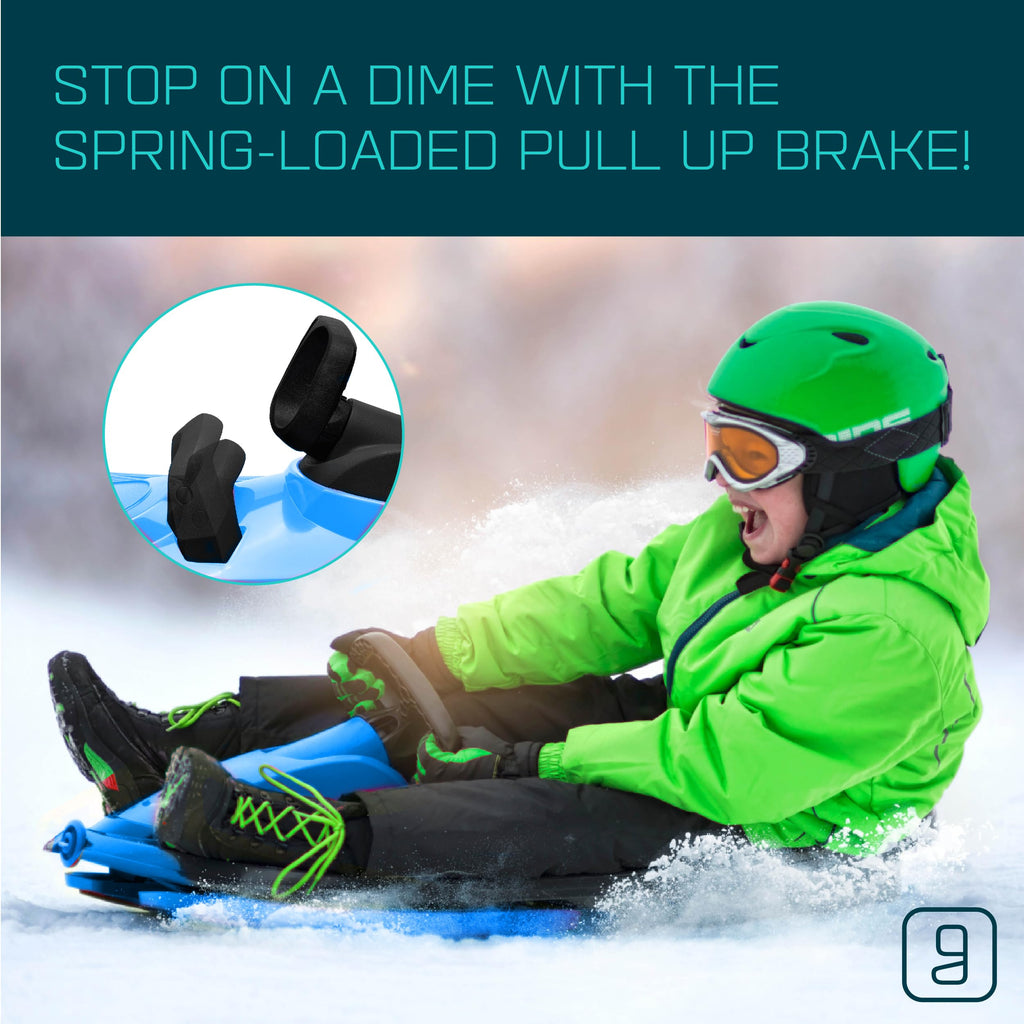 Snow Sled with Steering Wheel, Pull Up Brake, Anti-Slip Seat I624