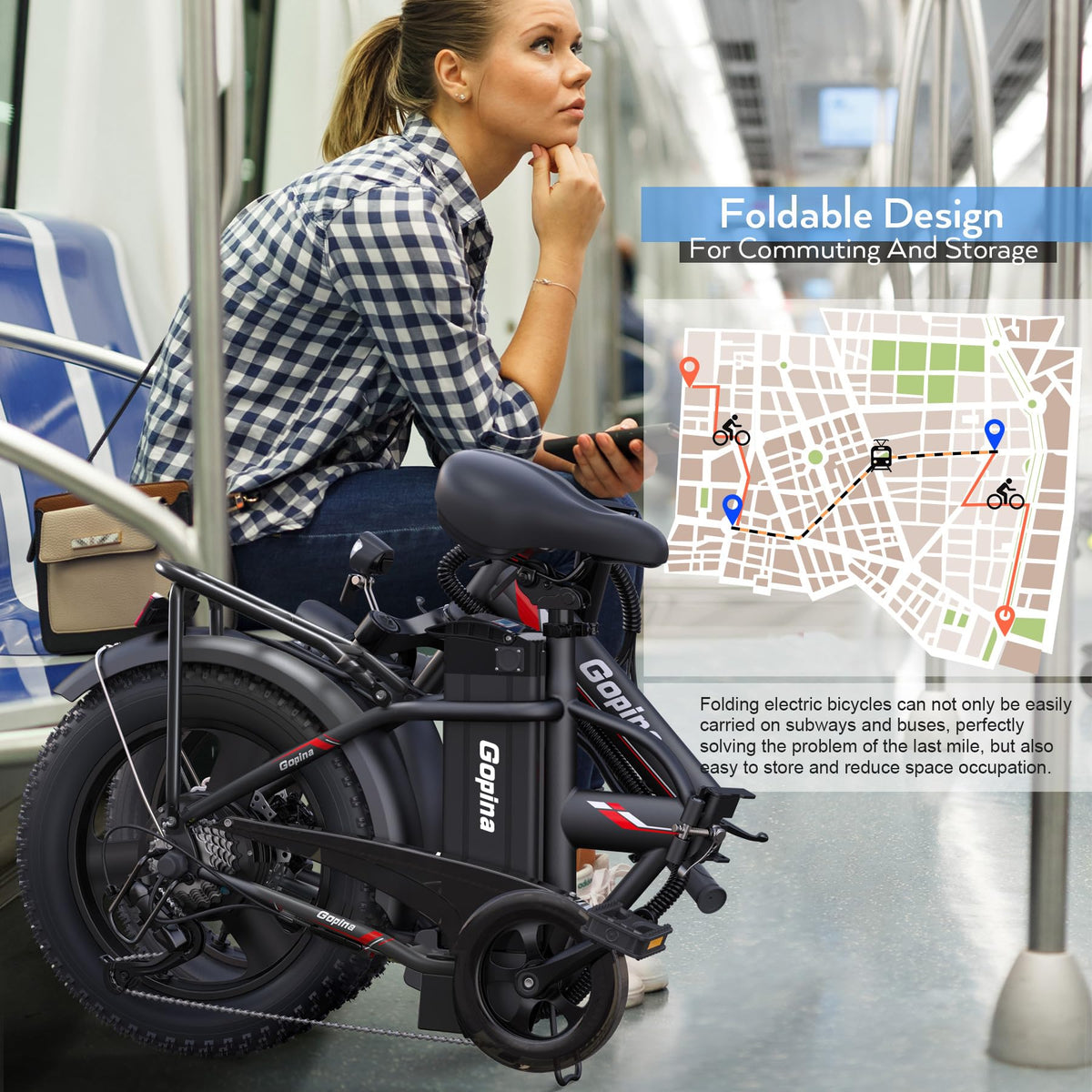 Peak 500W Step Over Electric Bicycle, 16" x 3.0 Fat Tire, 48V Removable Battery, 7 Speed B805989