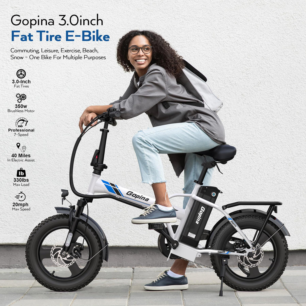 Peak 500W Step Over Electric Bicycle, 16" x 3.0 Fat Tire, 48V Removable Battery, 7 Speed B805989