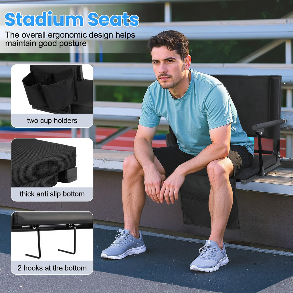 2 Pcs Folding Stadium Seat with Back Support and Cushion W933491
