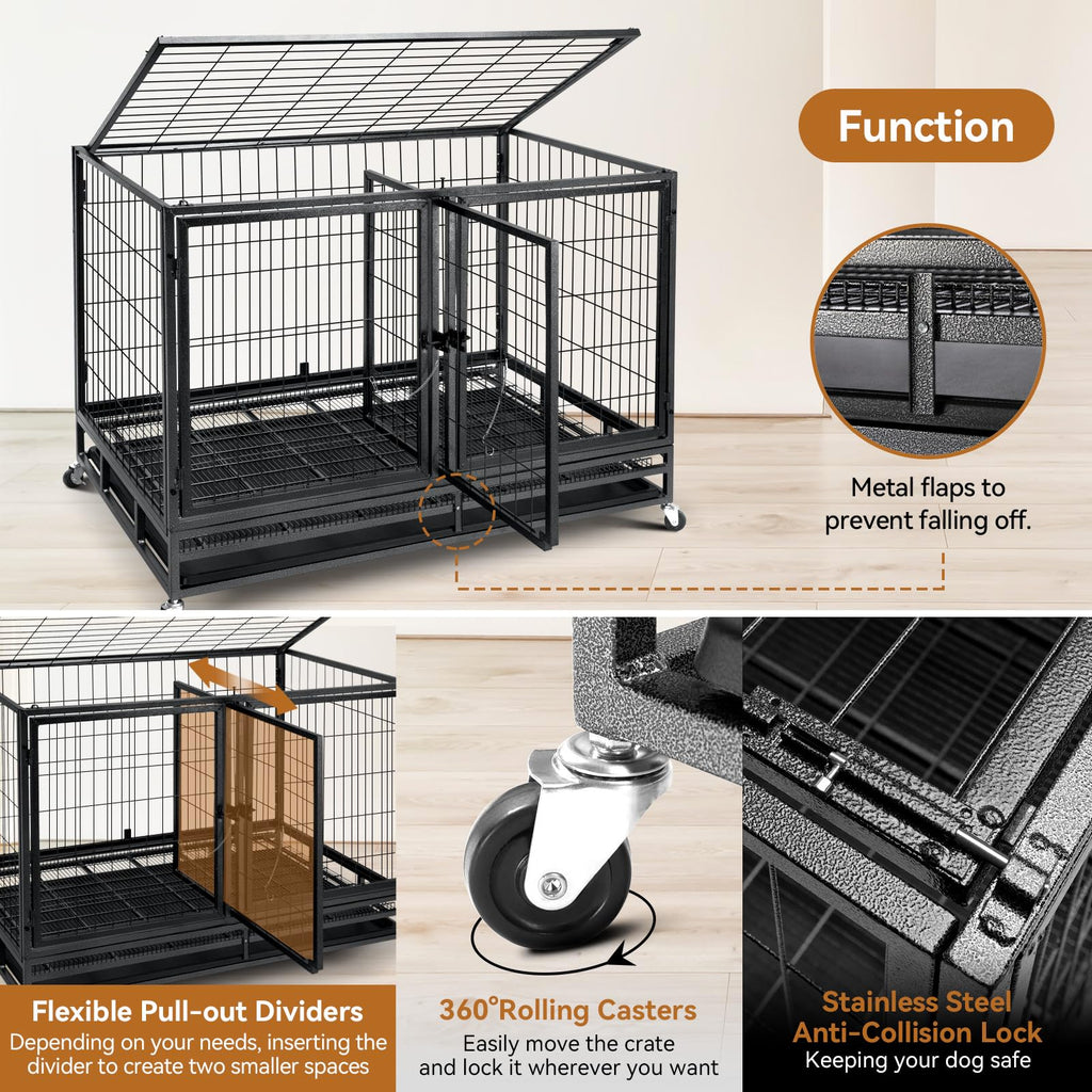 48 inch Large Wire Dog Crate with Lockable Wheels W829187
