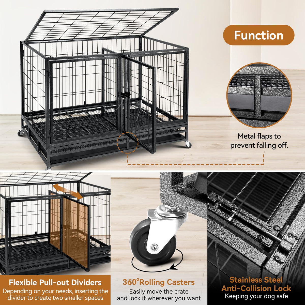 48 inch Large Wire Dog Crate with Lockable Wheels W829187