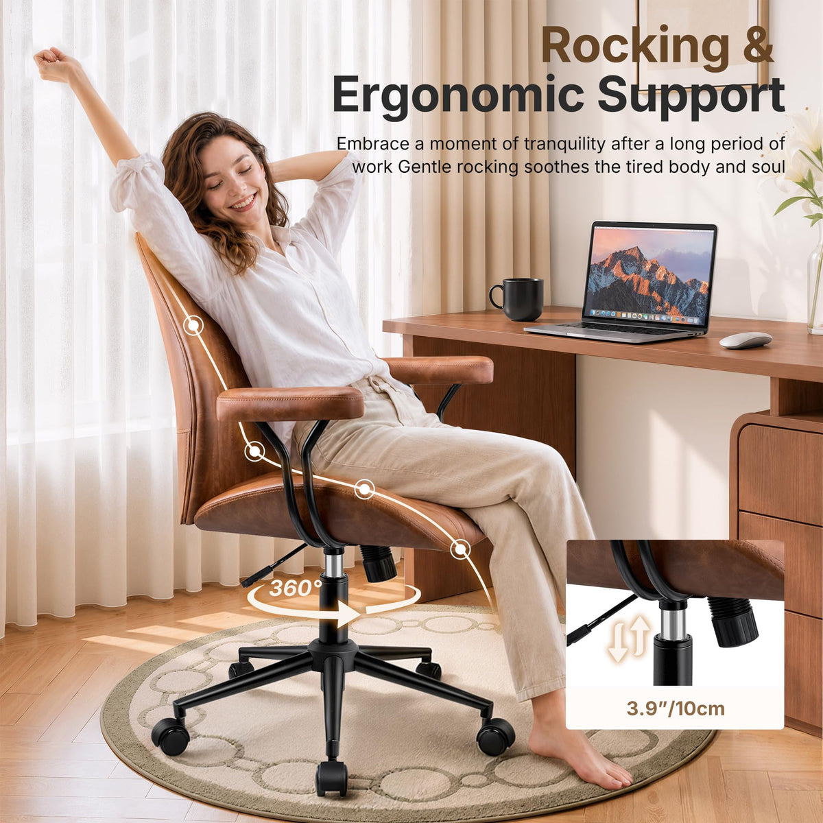 Brown Leather Ergonomic Office Chair A32386