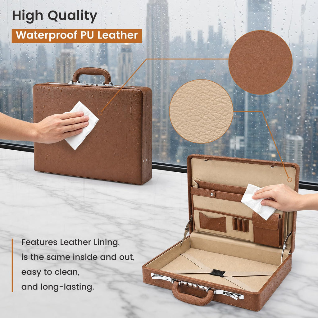 Brown Leather Briefcase with Lock for 16 Inch Laptop L81076