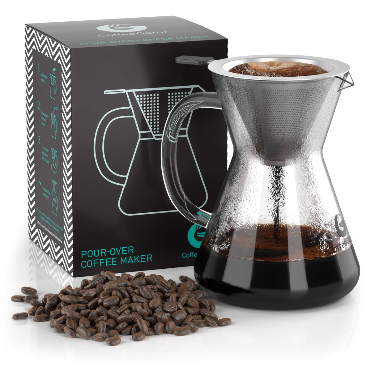 40oz Stainless Steel Gooseneck Kettle and 14oz Pour Over Coffee Maker L114