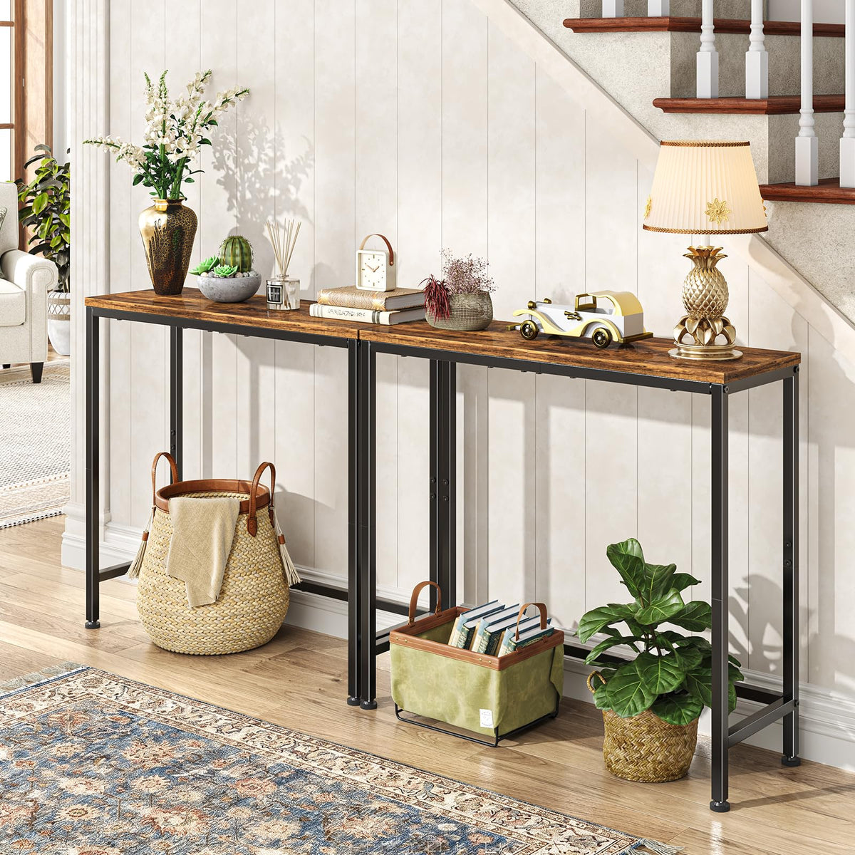 Narrow Side Table, 29.8" Console Table, Rustic Brown N7122