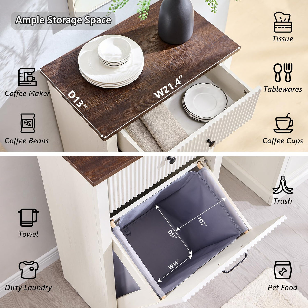 White Tilt Out Laundry Hamper Cabinet Y1102