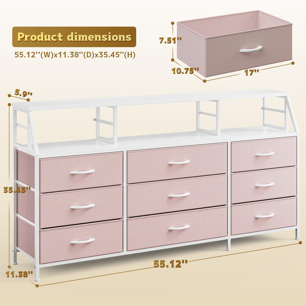 Pink 9 Fabric Drawer Dresser A854719