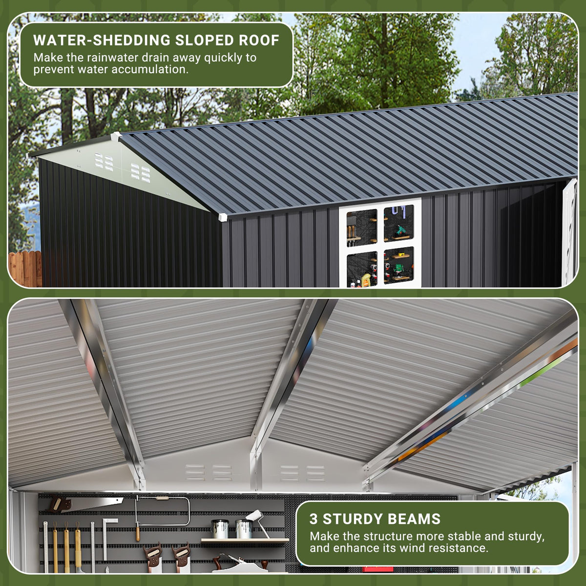 10X14 FT Metal Outdoor Storage Shed with Window, Black D6509