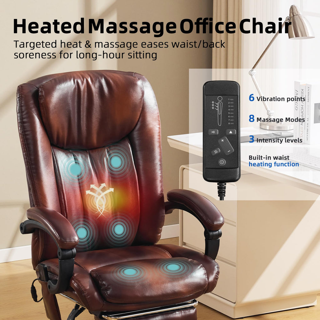 Brown PU Leather Heated Massage Executive Chair J92367