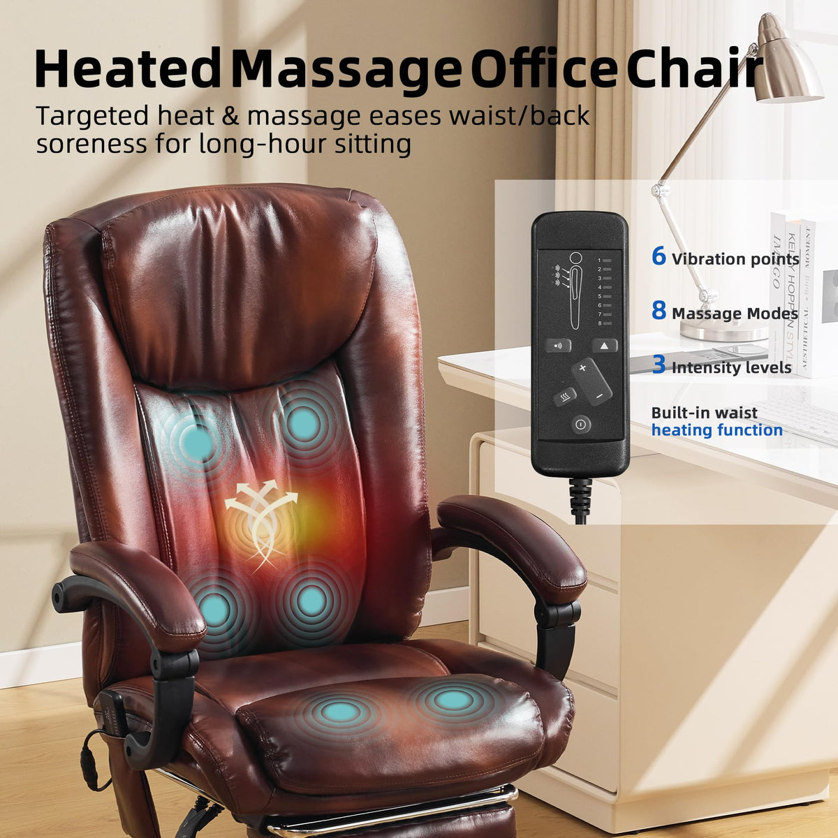 Brown PU Leather Heated Massage Executive Chair J92367