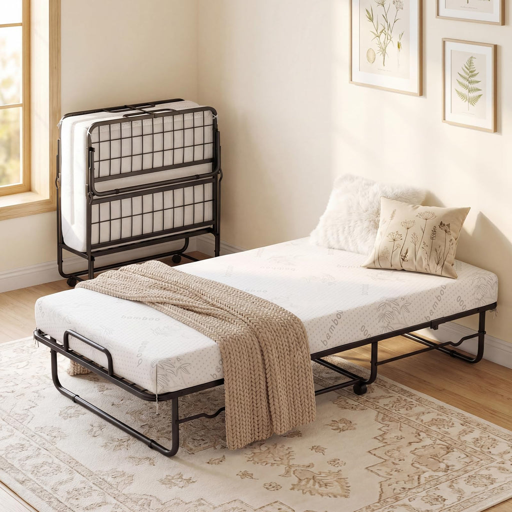Folding Bed with 5-Inch Mattress, Twin Size Foldable Guest Bed with Metal Frame B43183