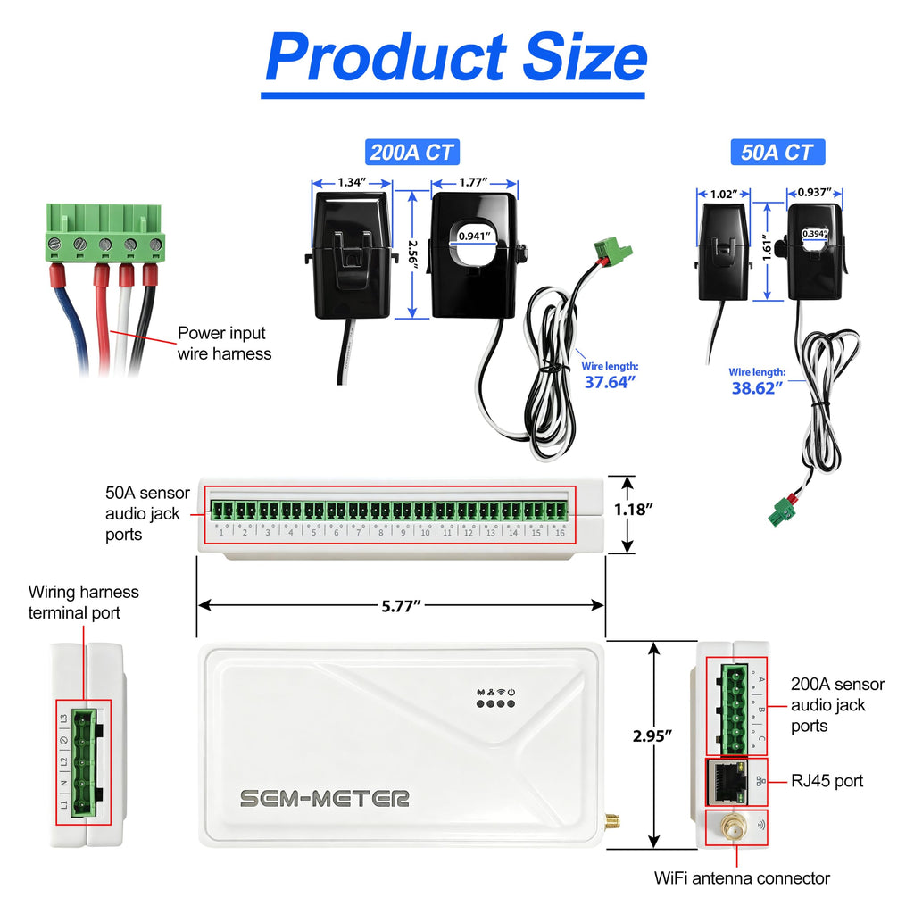 Smart Home Energy Monitor with 16 50A Circuit Sensors X57819