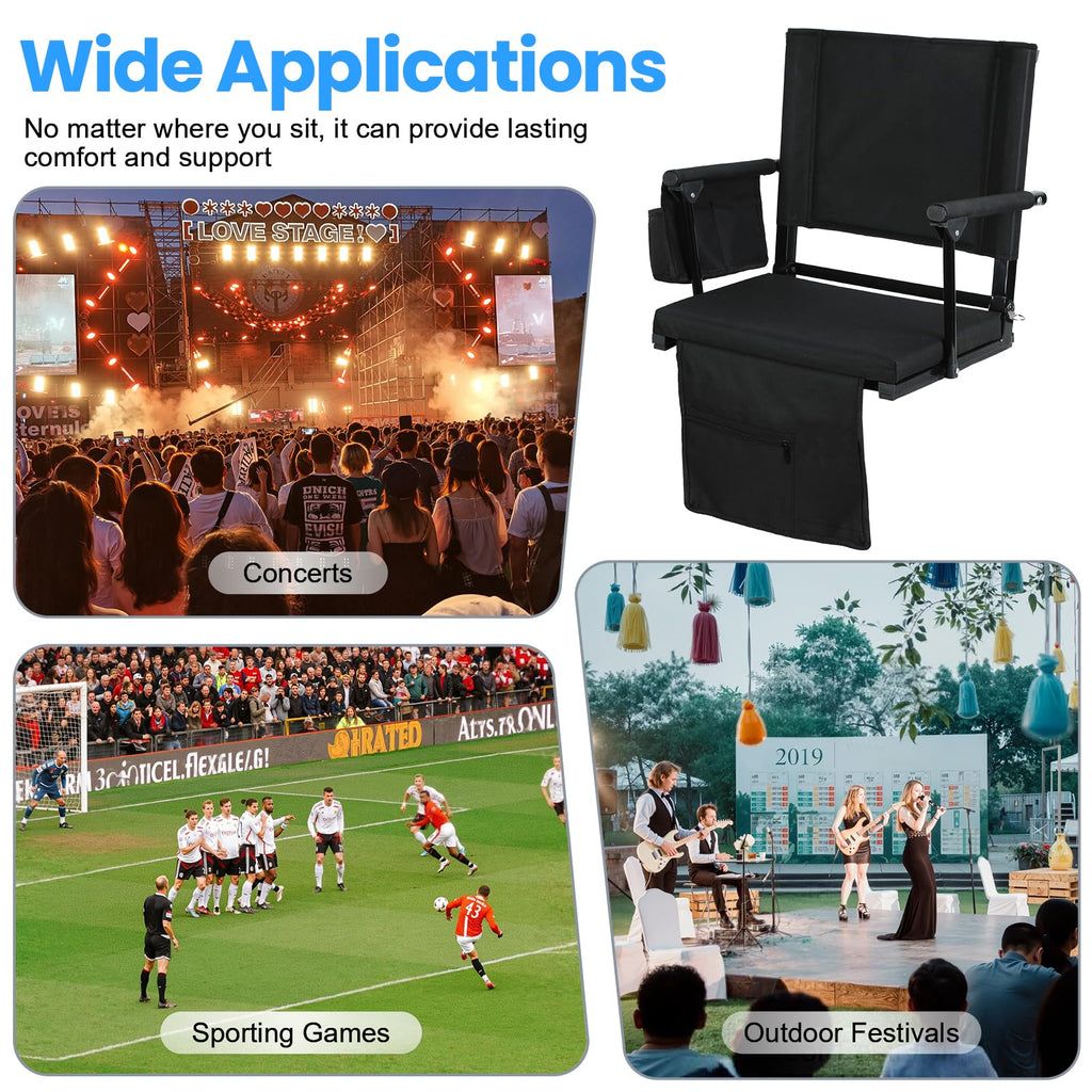 2 Pcs Folding Stadium Seat with Back Support and Cushion W933491