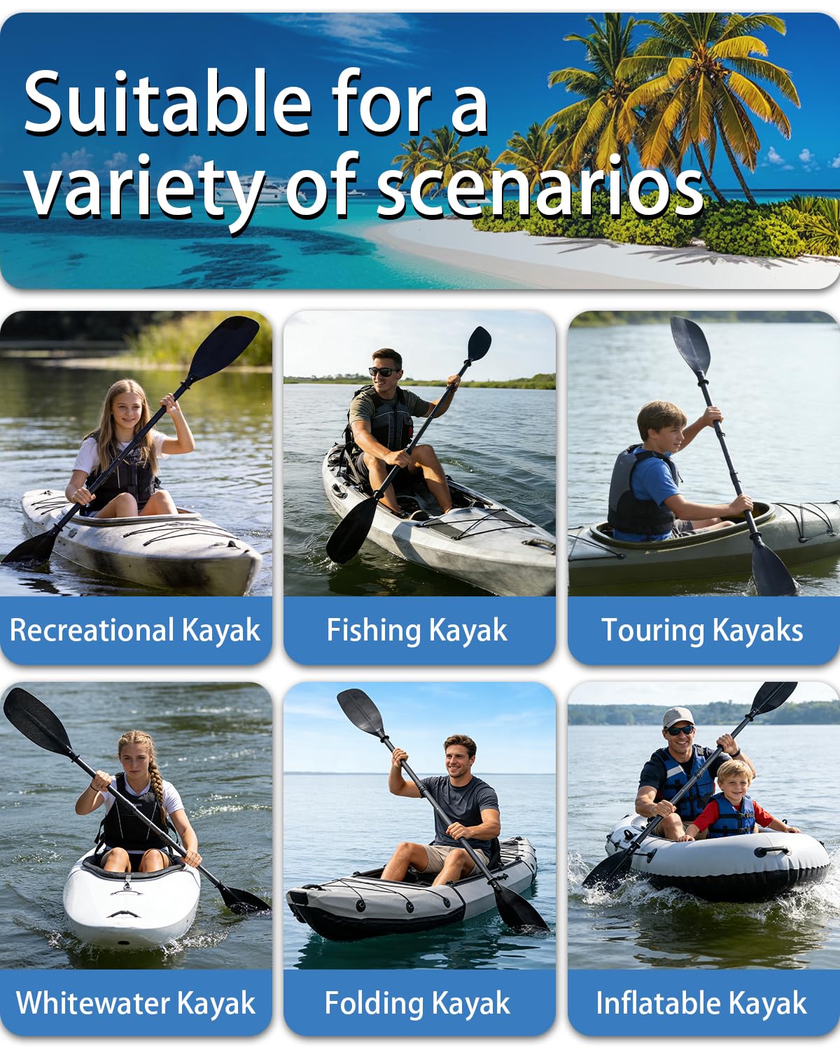 Adjustable Telescopic Kayak Paddle Stainless Steel Shaft Fiberglass Blades O190