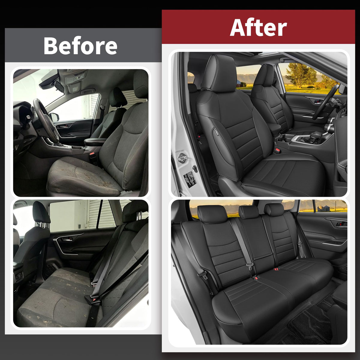 Black Leather 5 Seats Car Seat Covers Set O1639