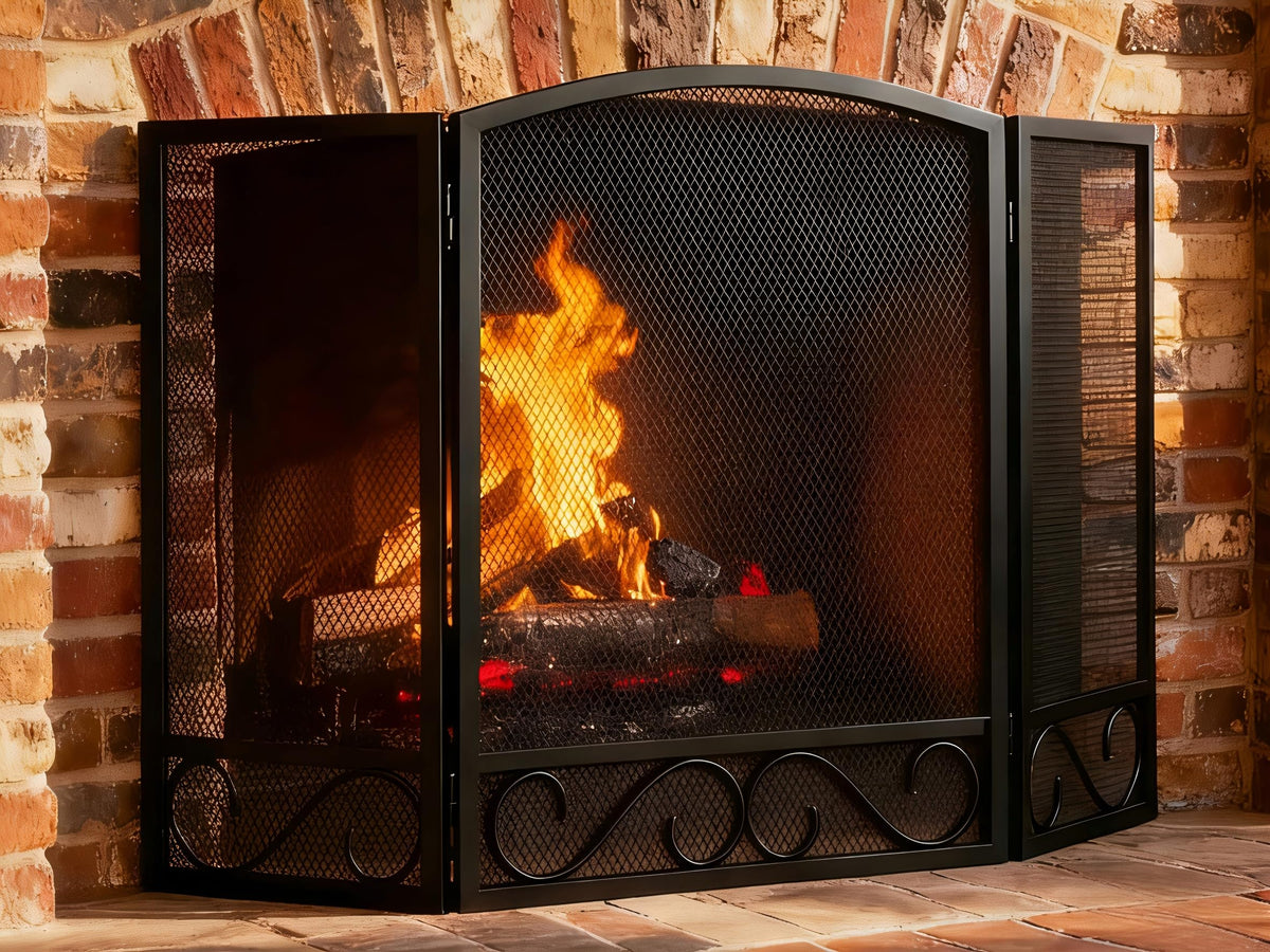3 Panel Wrought Iron Fireplace Screen W4674