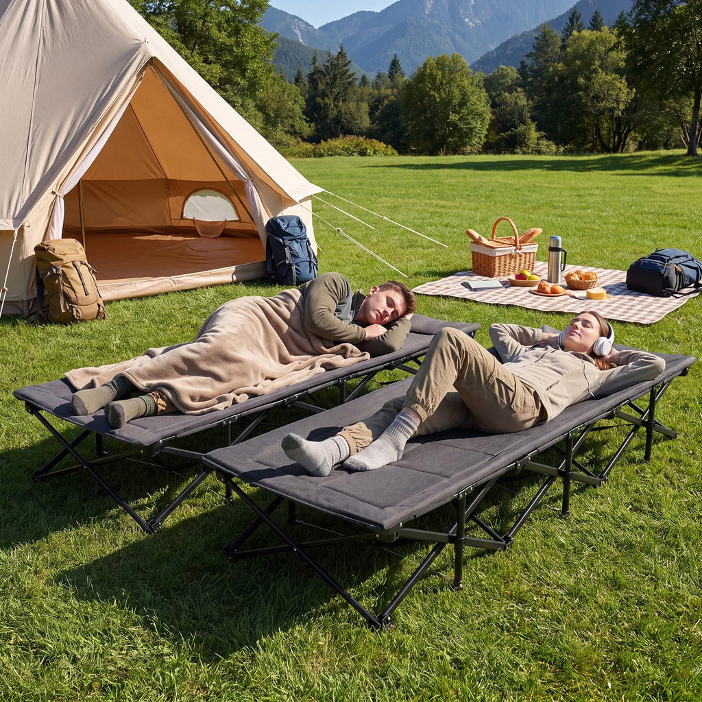 Camping Cot with Padded Pillow, Carry Bag, 600 lbs, Grey L120014