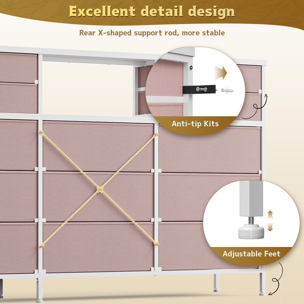 Pink 9 Fabric Drawer Dresser A854719