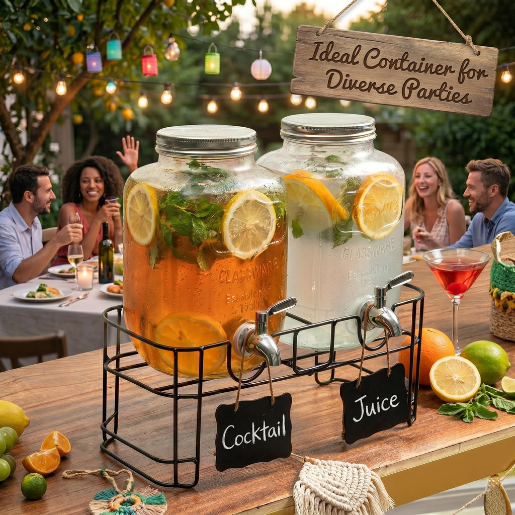 2-Pack 1-Gallon Glass Drink Dispensers with Wire Stand N58126