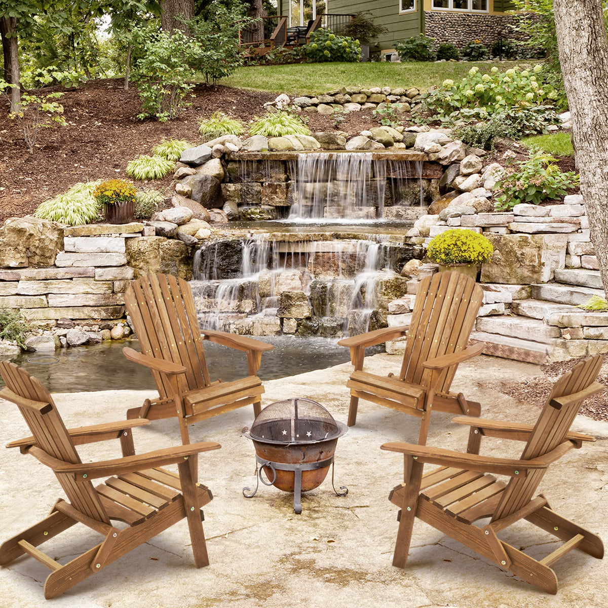 Wood Folding Adirondack Chair Set of 2 Solid Cedar M5062