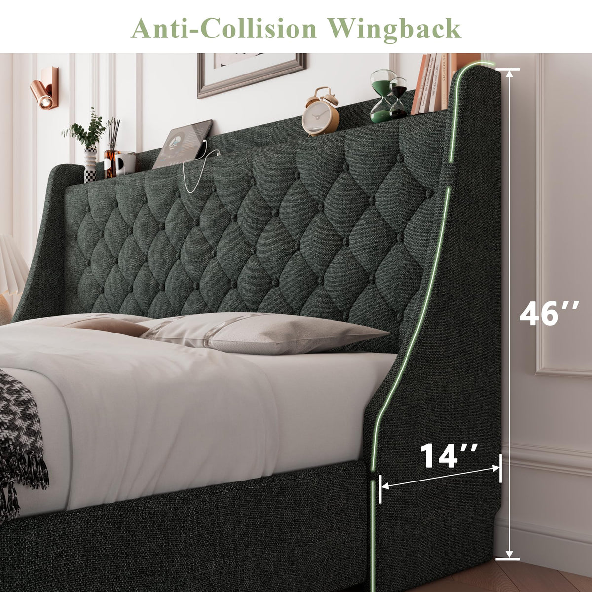Queen Bed Frame with 4 Storage Drawers Upholstered Dark Grey X647