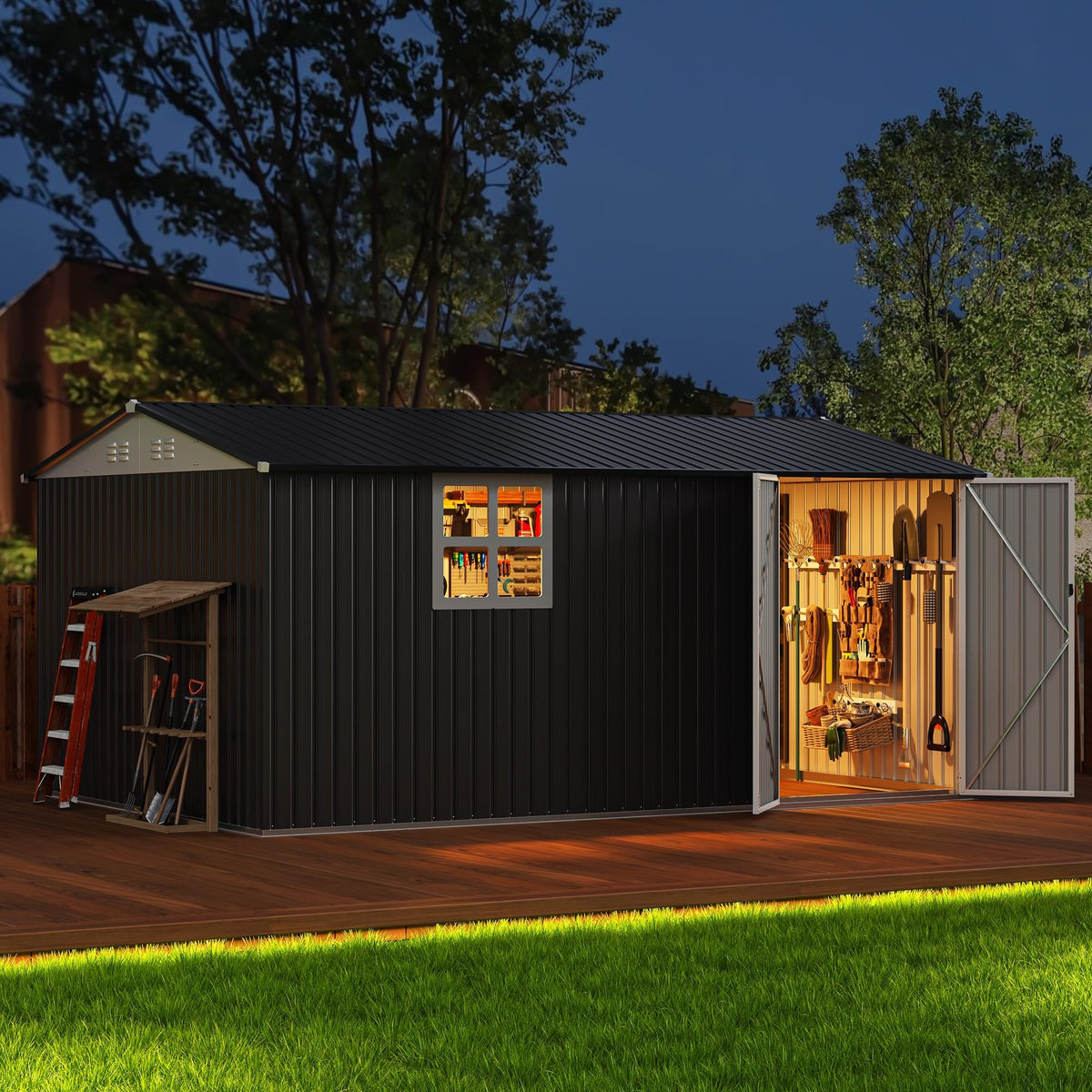 10X14 FT Metal Outdoor Storage Shed with Window, Black D6509