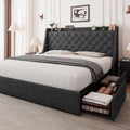 Queen Bed Frame with 4 Storage Drawers Upholstered Dark Grey X647