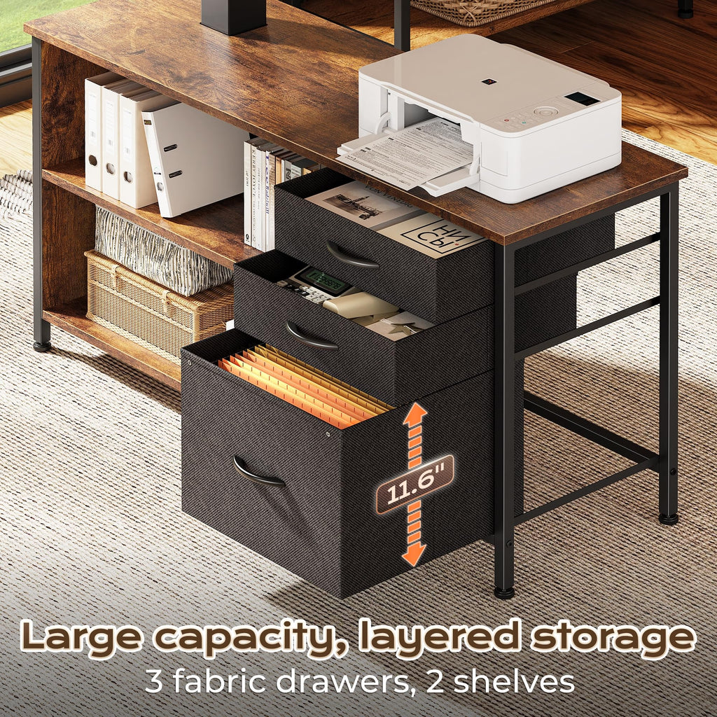 55.1'' L Standing Desk with Outlets, Cabinet, Shelves, Drawers S72045